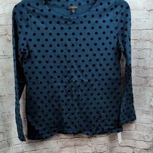 Talbots Navy Polka Dot Long Sleeve Top Medium Nwt